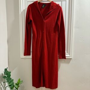 BCBGMaxAzria Red Long Buttoned Hooded Cardigan - Size Medium